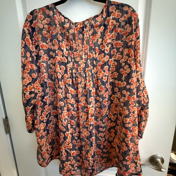 Torrid Navy and Coral Floral Blouse - Picture 4 of 4